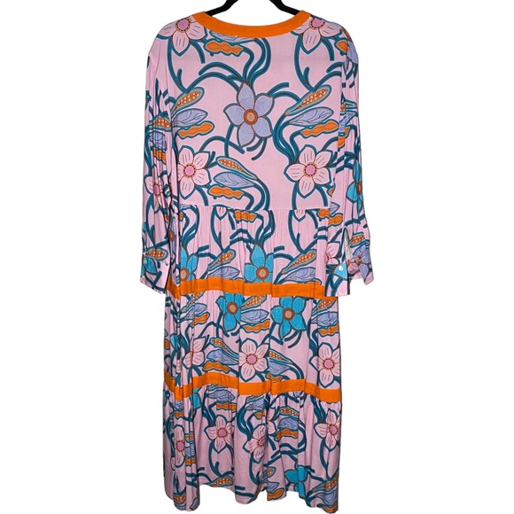 Briton Court Women's Large Tiered Monet Garden Midi Dress Scarlett Floral - Picture 6 of 9